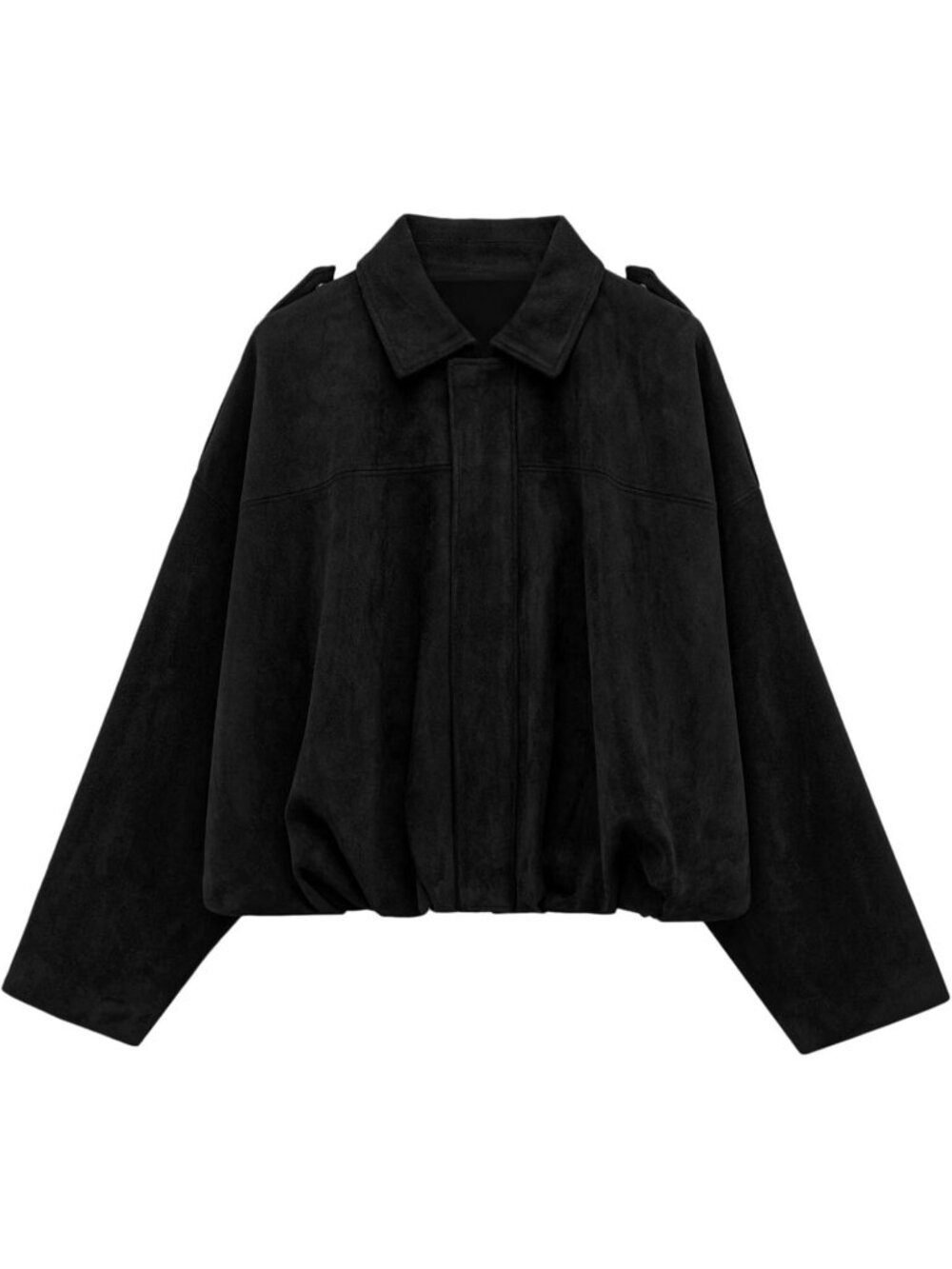 Women's Black Faux Suede Cropped Bomber Jacket Long Sleeve ZIP Up Coat